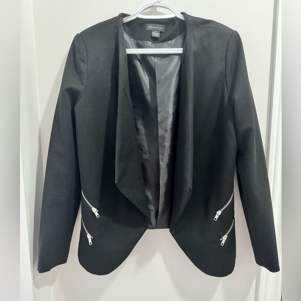 Black Women's Blazer with Zipper Accents